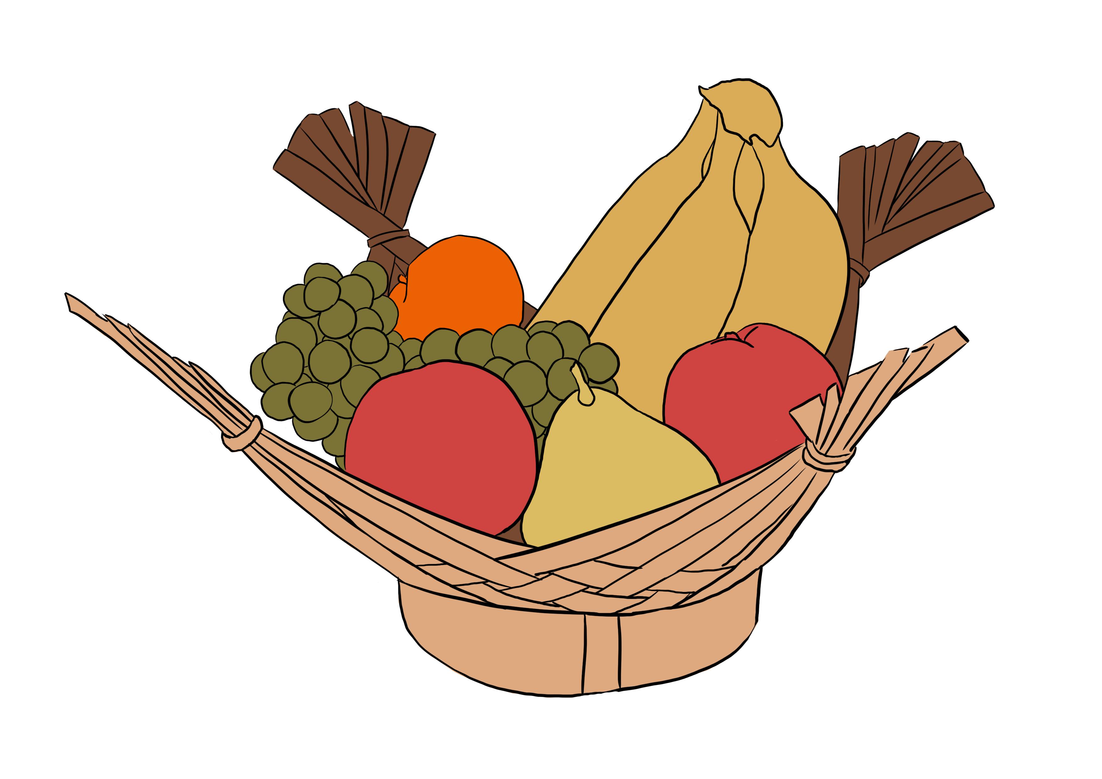 colored observational drawing of a fruit basket
