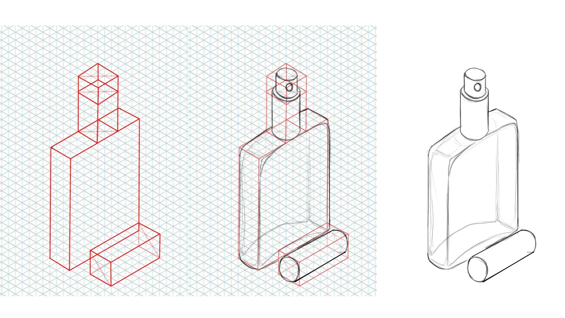 dessiner facilement un flacon de parfum en perspective