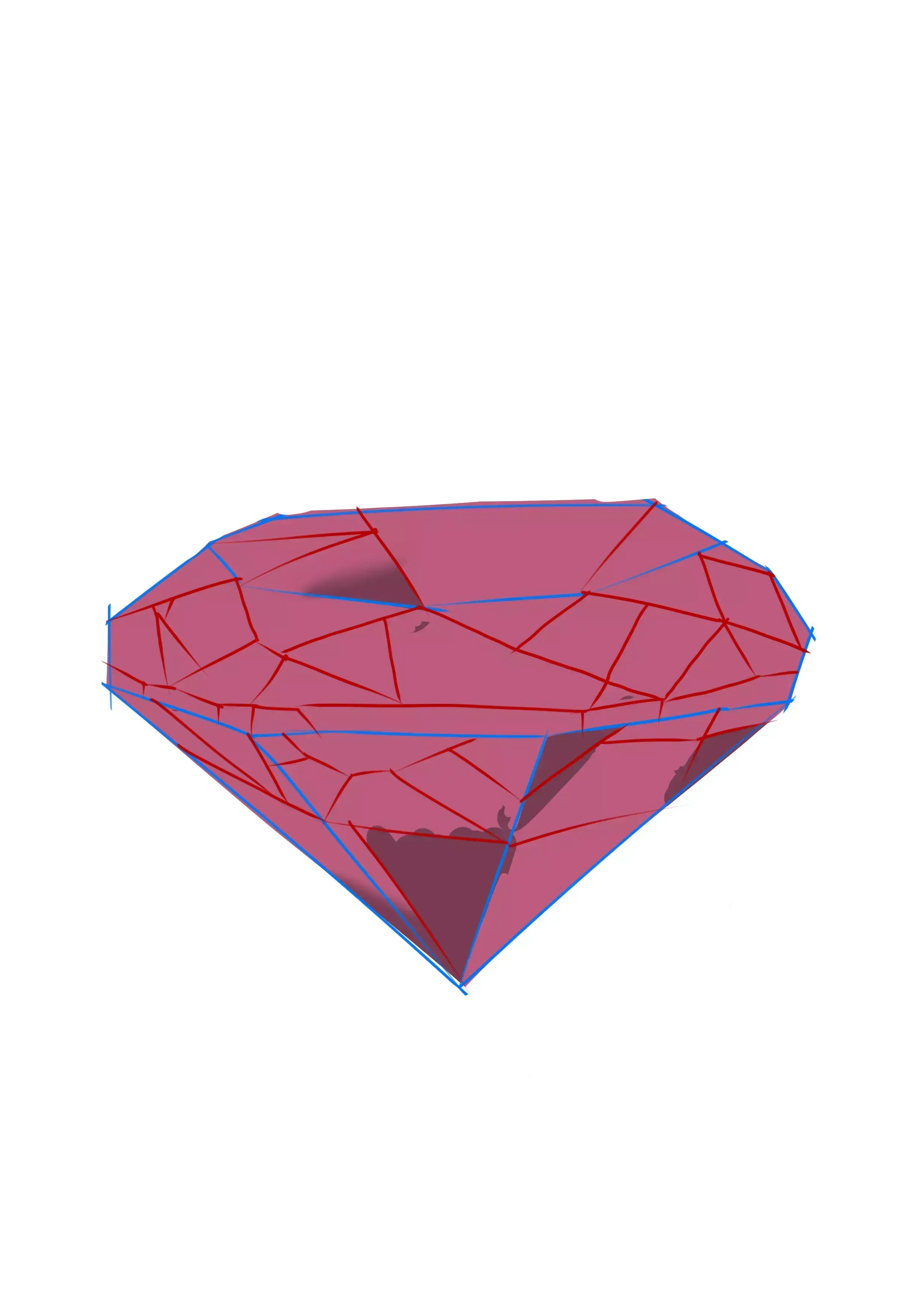 dibujo en color de las zonas oscuras de un diamante