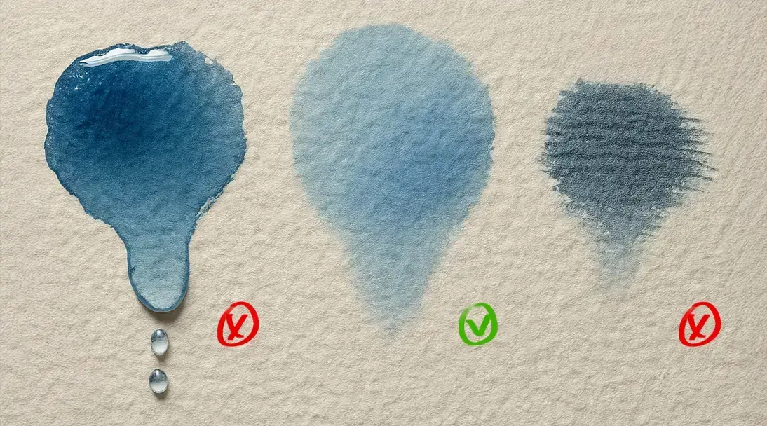 le bon dosage de l’eau à l’aquarelle