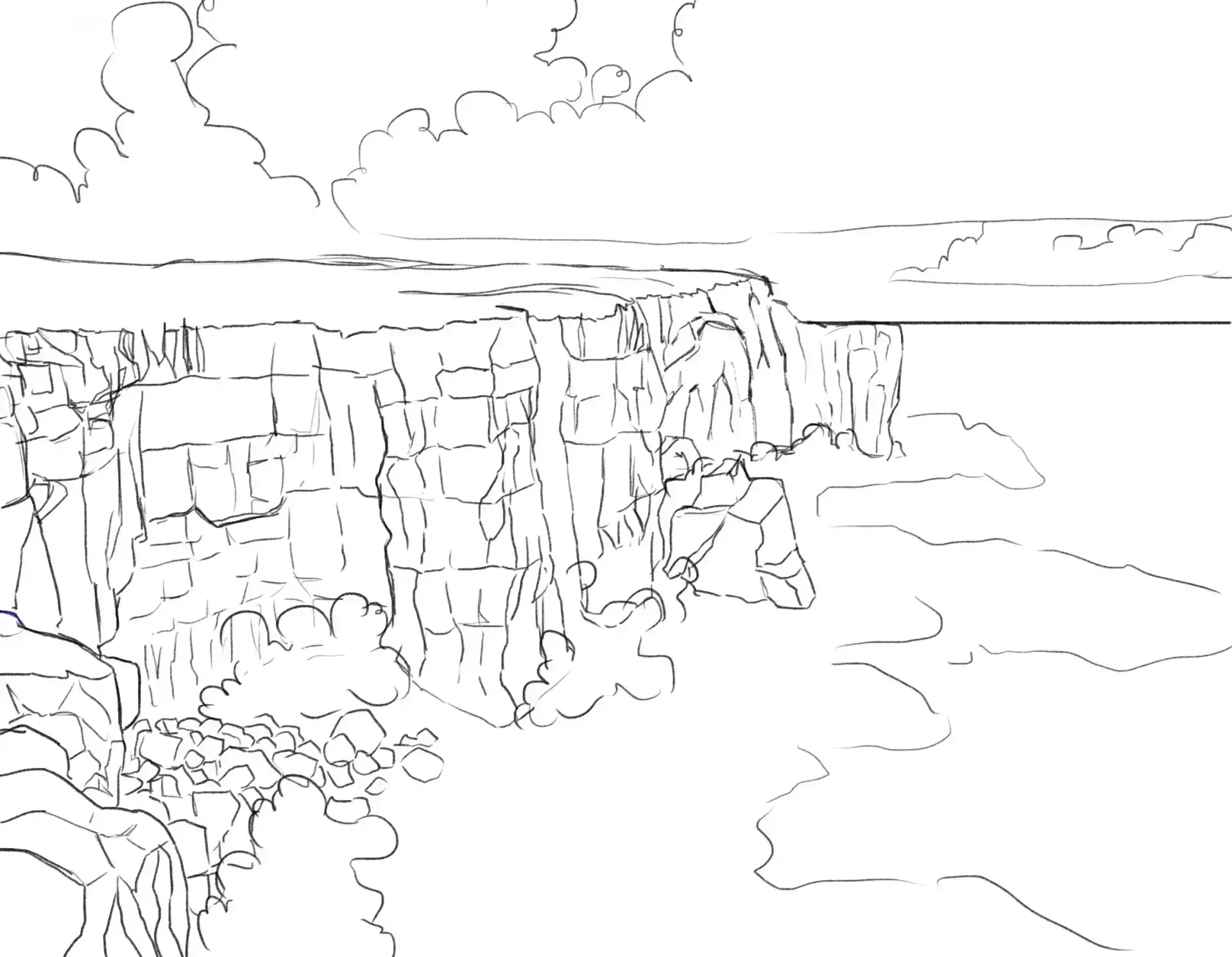 dibujar el mar al pie de un acantilado