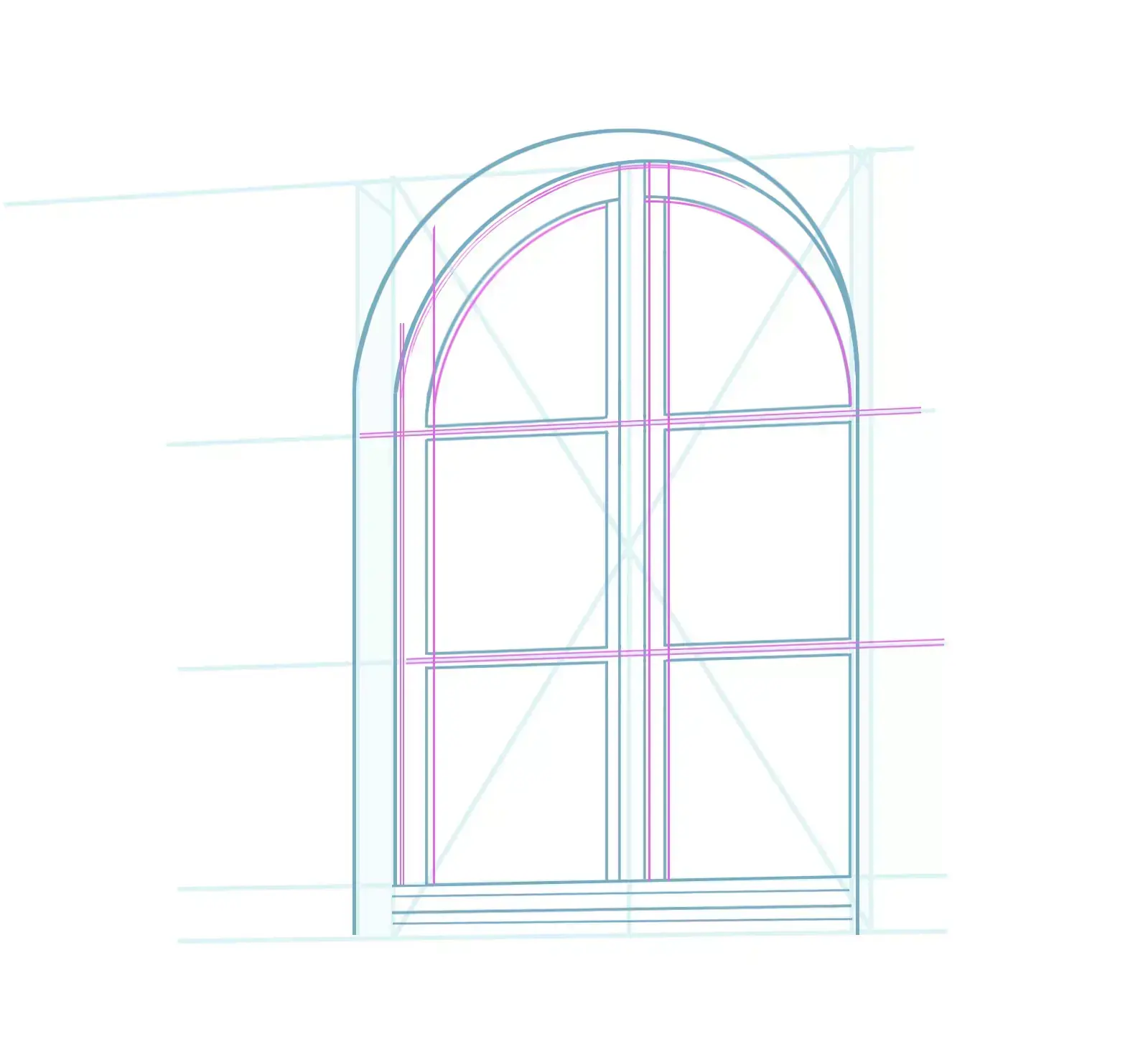 drawing of the wood details of a window
