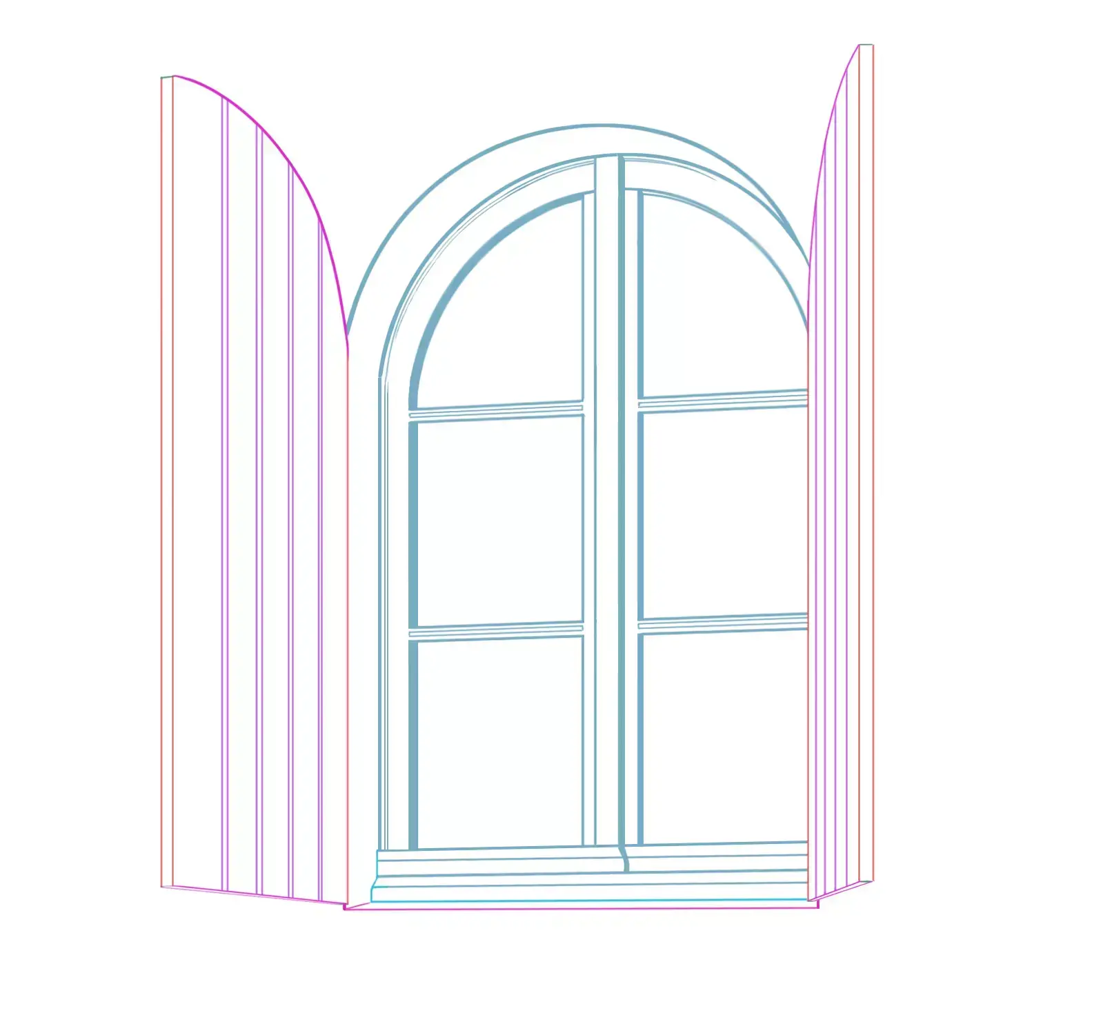drawing of the thickness of a window's shutters
