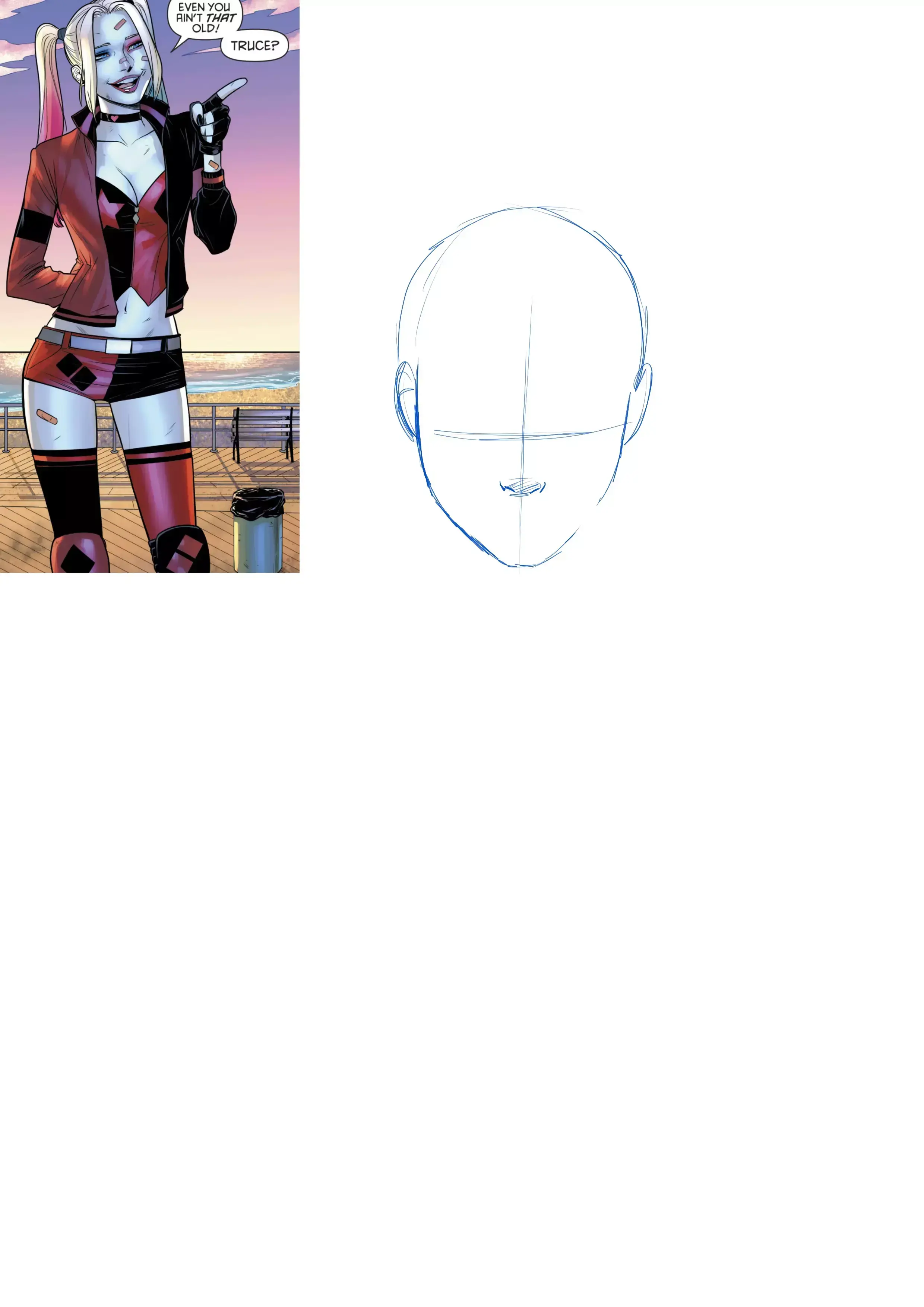 boceto del rostro de Harley Quinn