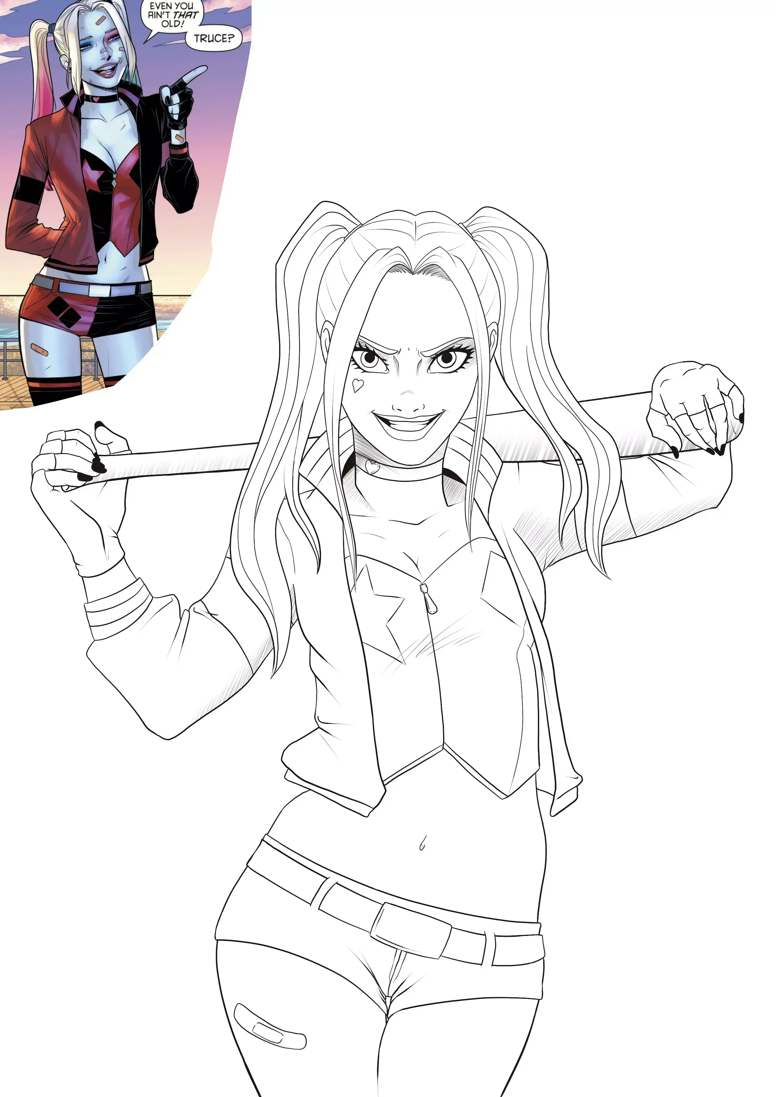 dibujo de los detalles de Harley Quinn