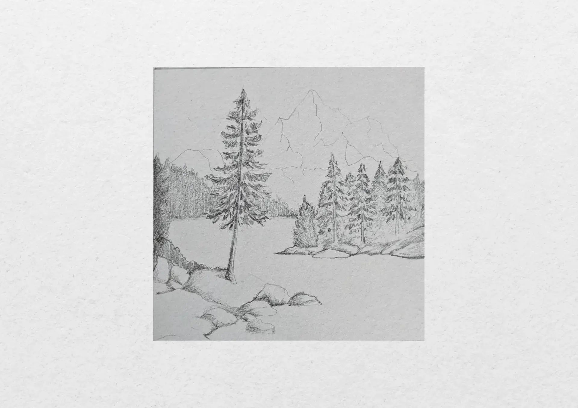 dessiner l’arrière plan d’un lac entouré de montagnes