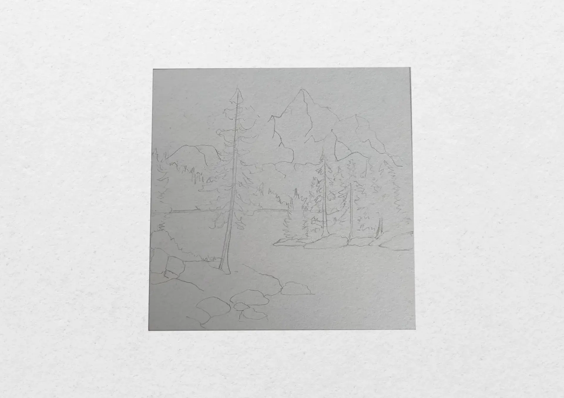 dessiner le second plan d’un lac entouré de montagnes
