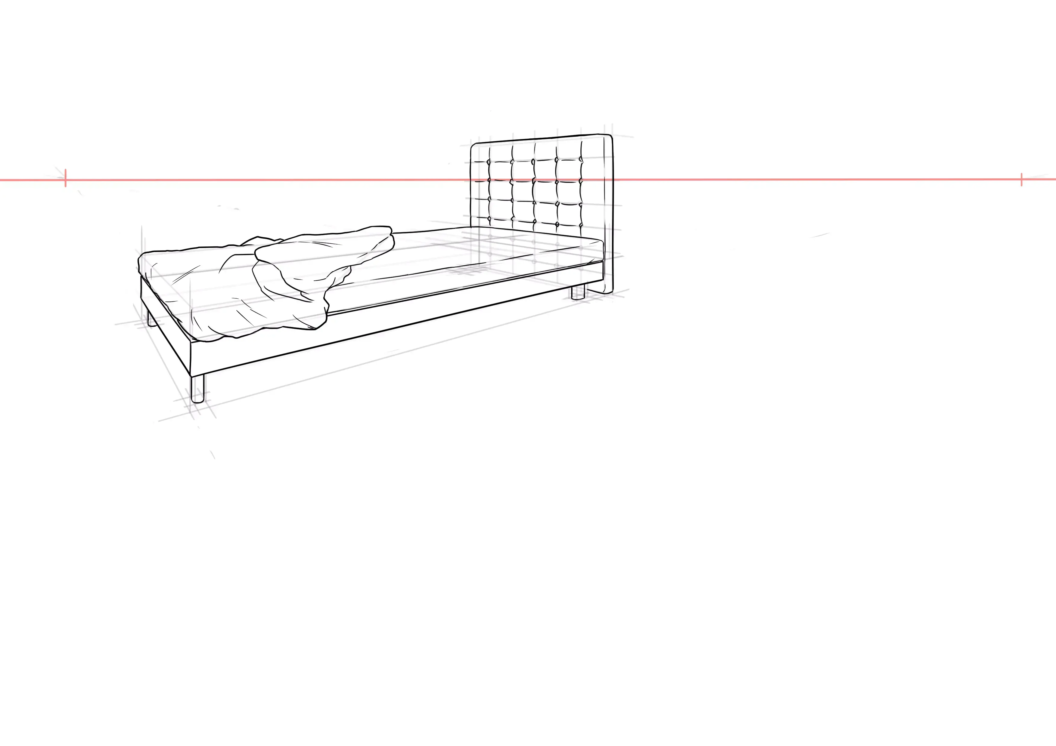 dessin des détails de la couette du lit