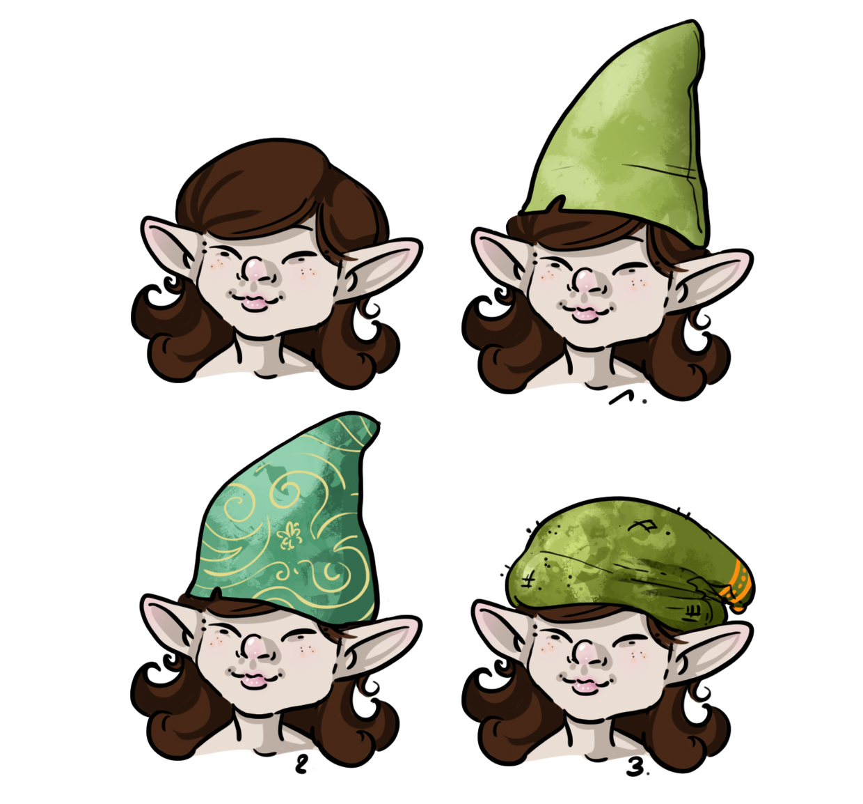 dessiner différents bonnets de lutins
