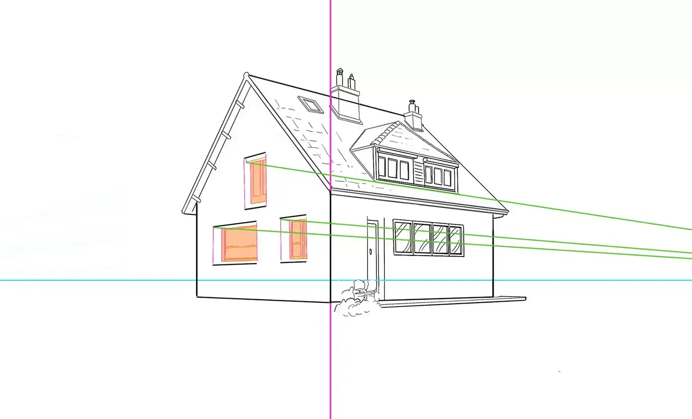 dibujo de los detalles de las ventanas de una casa