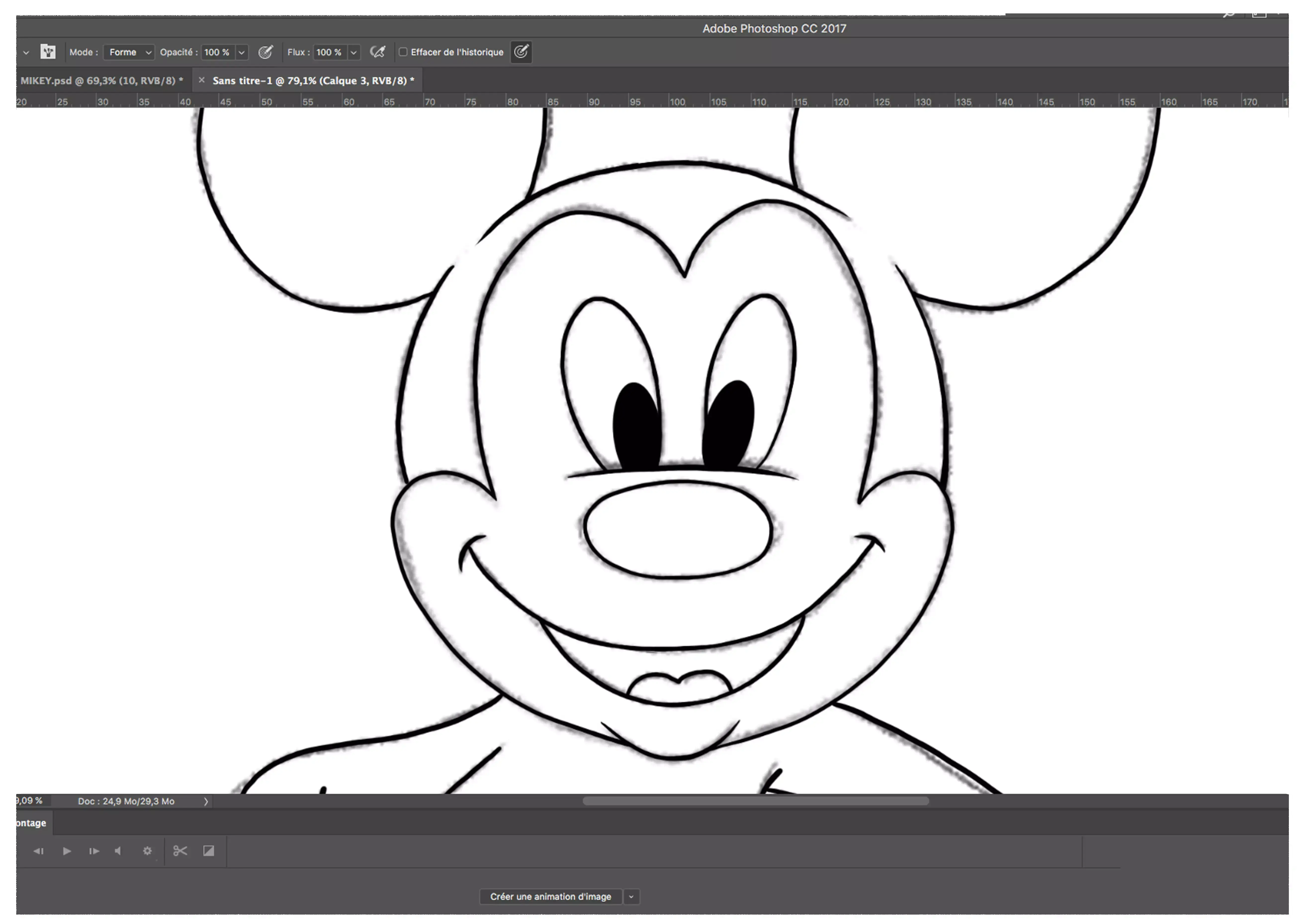 dibujo de los contornos de Mickey en color negro