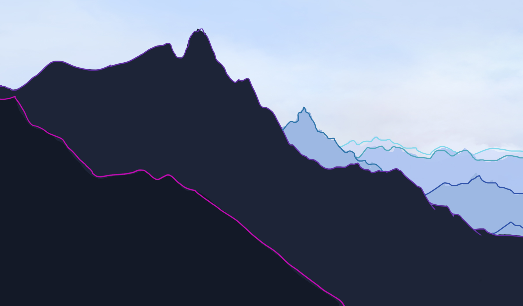 los colores de cada plano de montañas