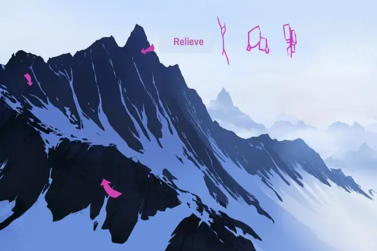 dibujar relieves en las montañas