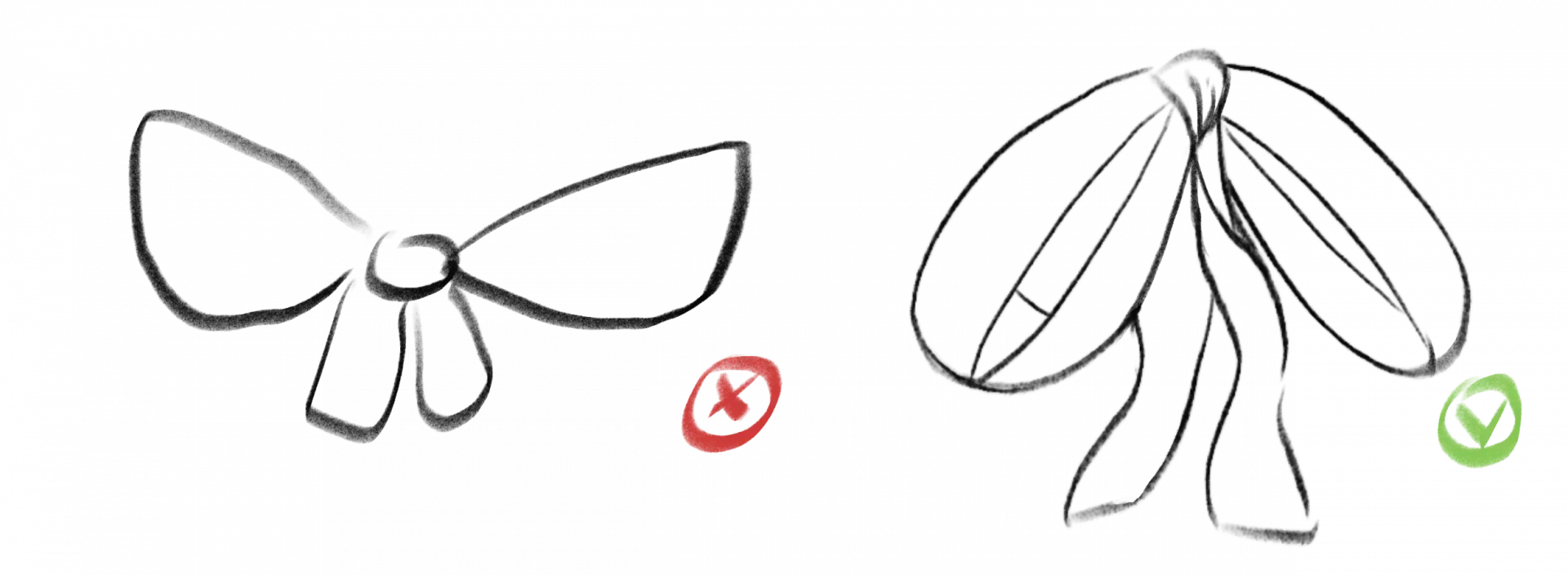 dessin de noeud raté vs dessin de noeud réussi