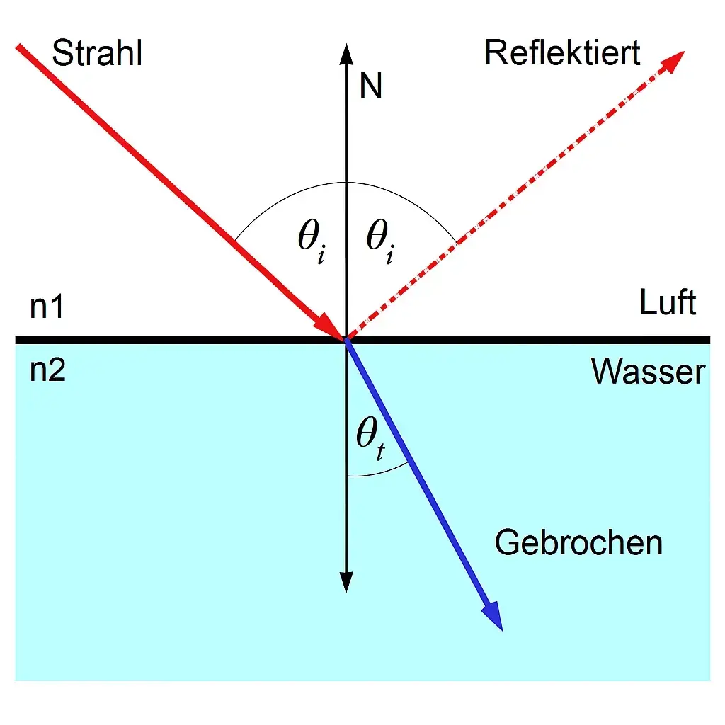 erklÃ¤rendes Schema der Reflexion und Brechung des Lichts zum Zeichnen von TrÃ¤nen