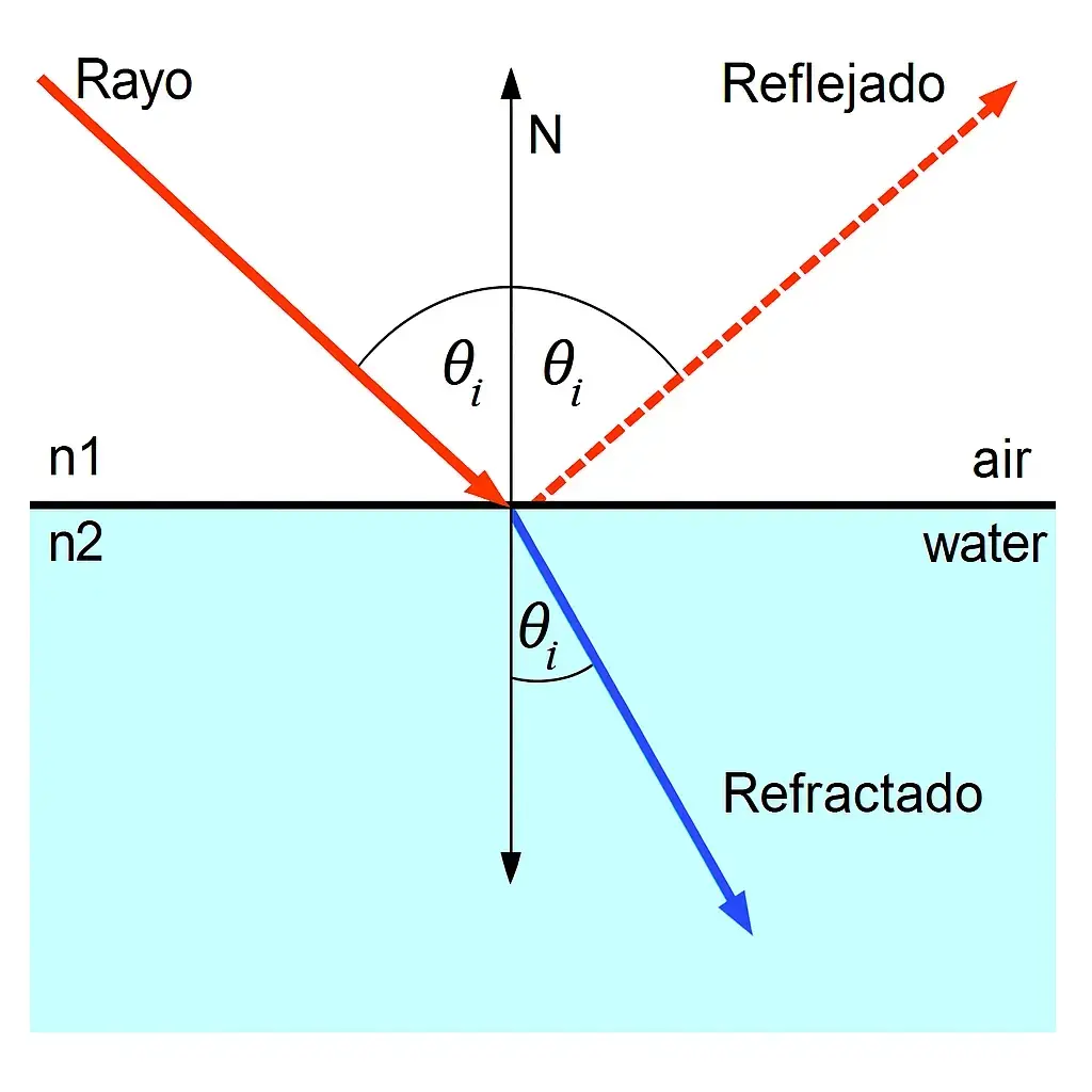 diagrama explicativo de la reflexión y refracción de la luz para dibujar las lágrimas