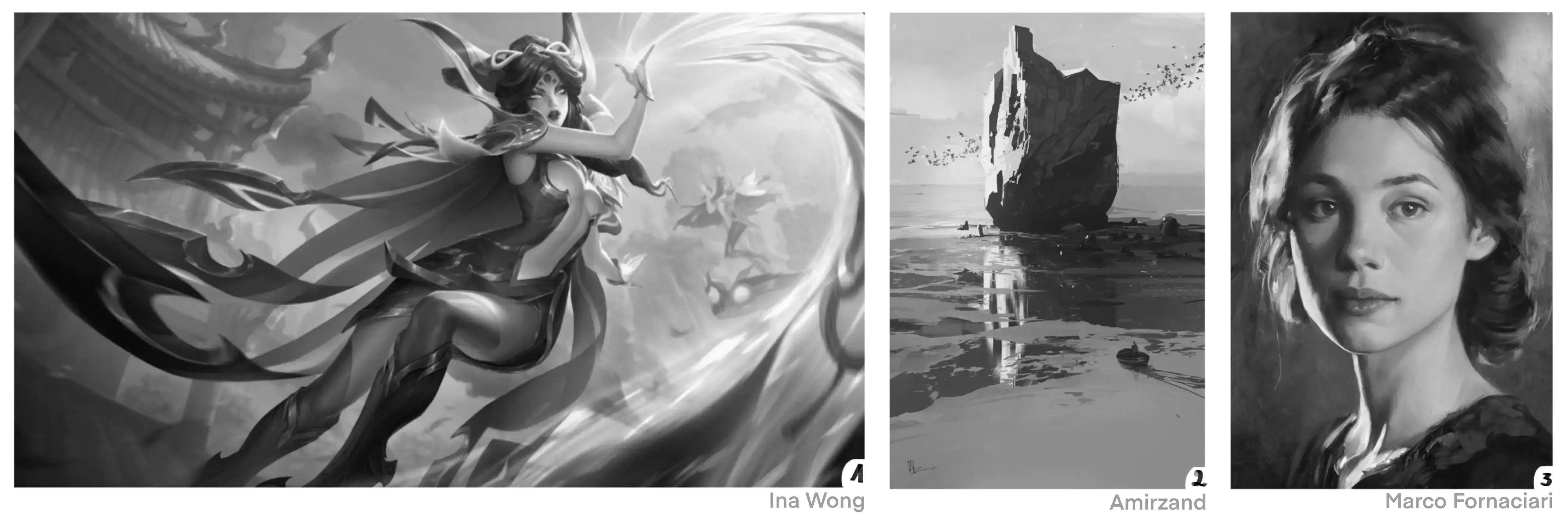 exemples de dessins en noir et blanc illustrant l’ombre et la lumière