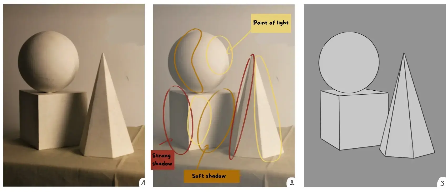 drawing exercise to illustrate shadow and light