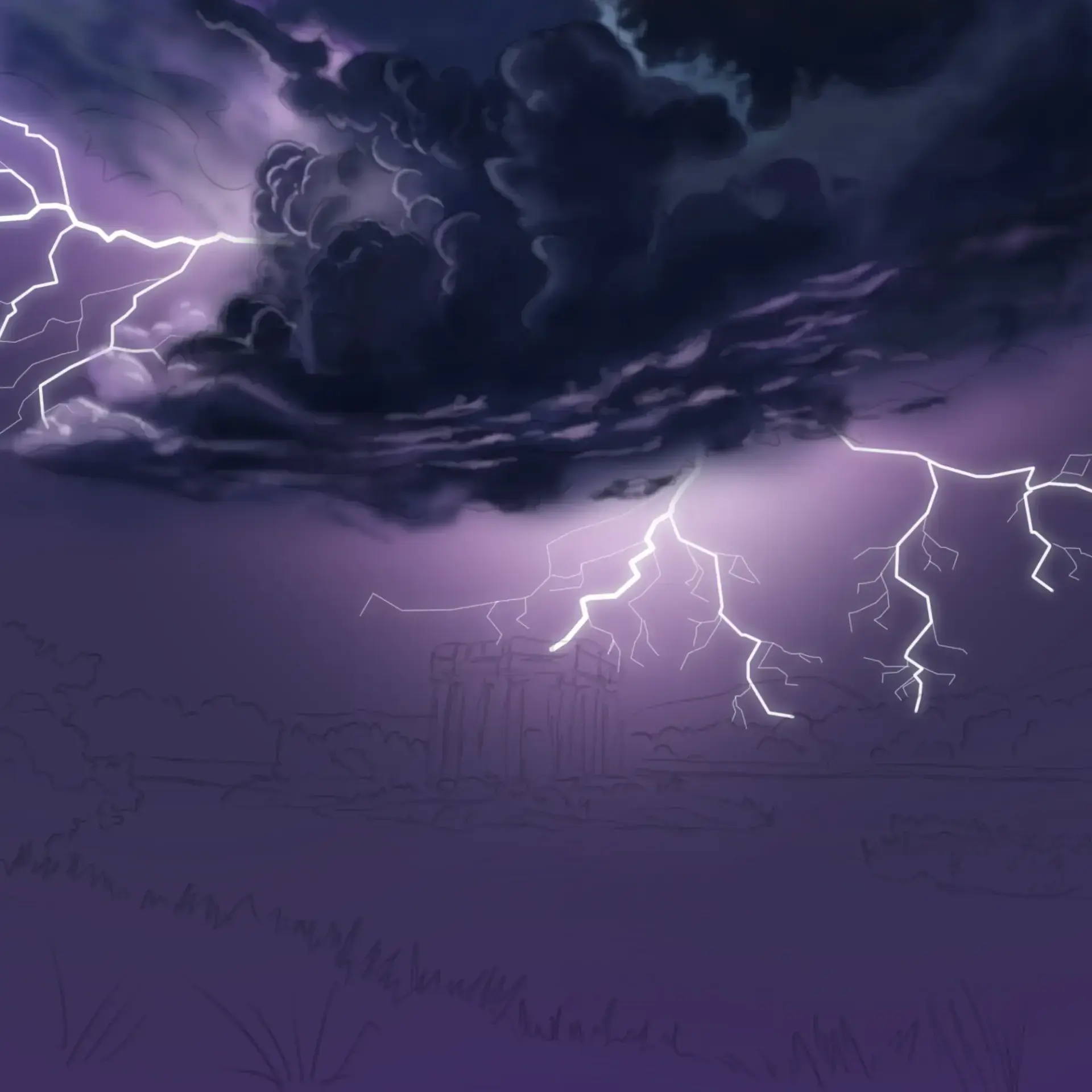 dessiner les détails des éclairs dans un paysage orageux