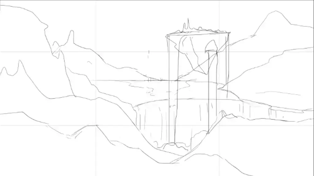 croquis d’un paysage fantastique