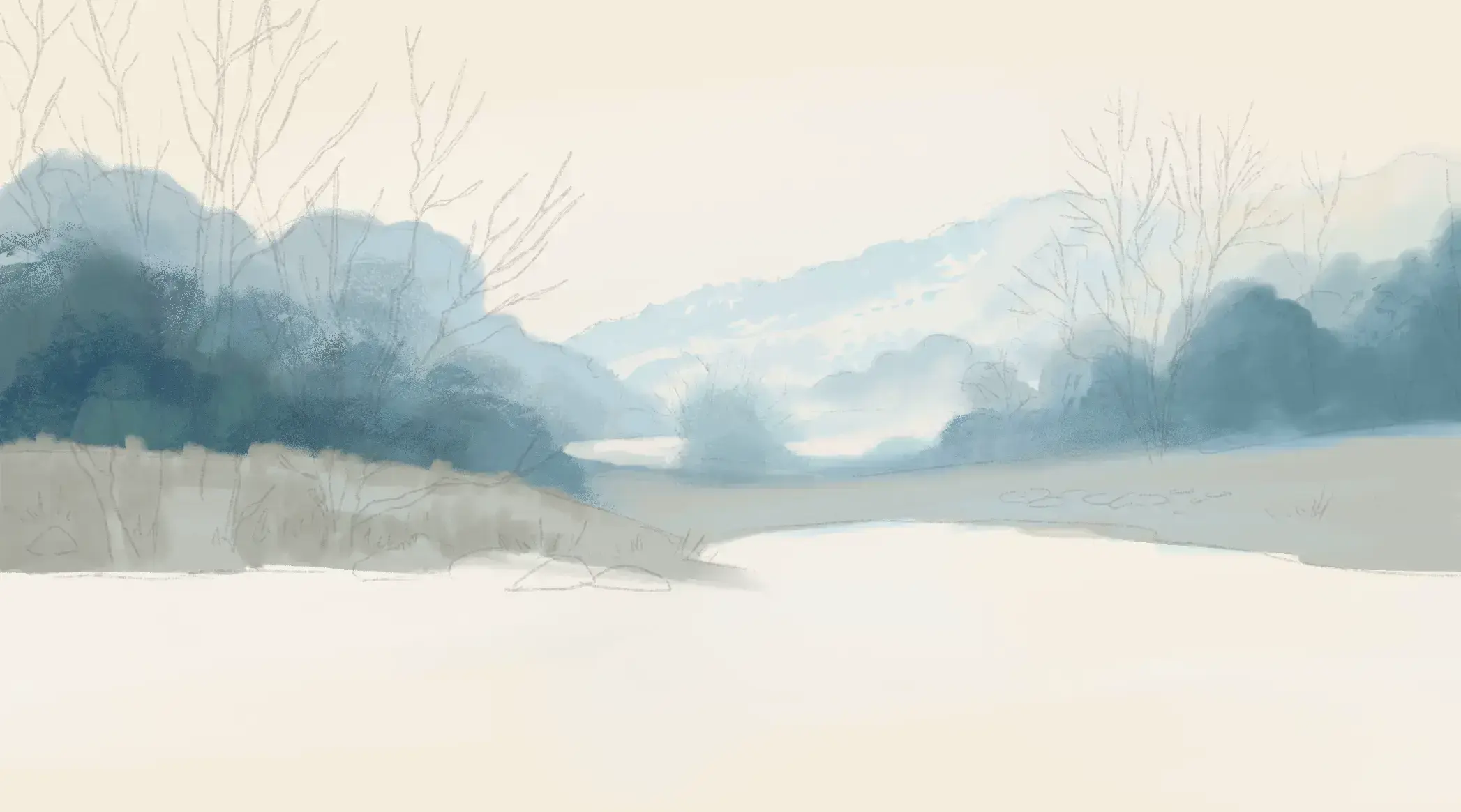 dessiner l’herbe d’un paysage d’hiver