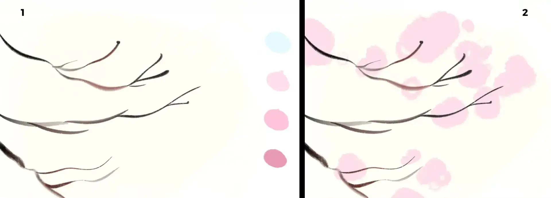 dessiner la base des branches d’un cerisier japonais