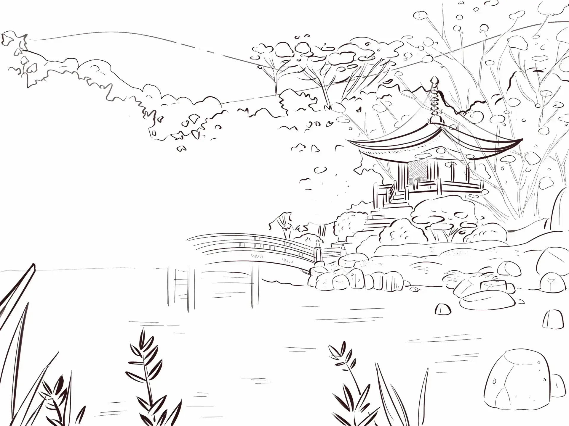 dessiner le troisième plan d’un paysage japonais