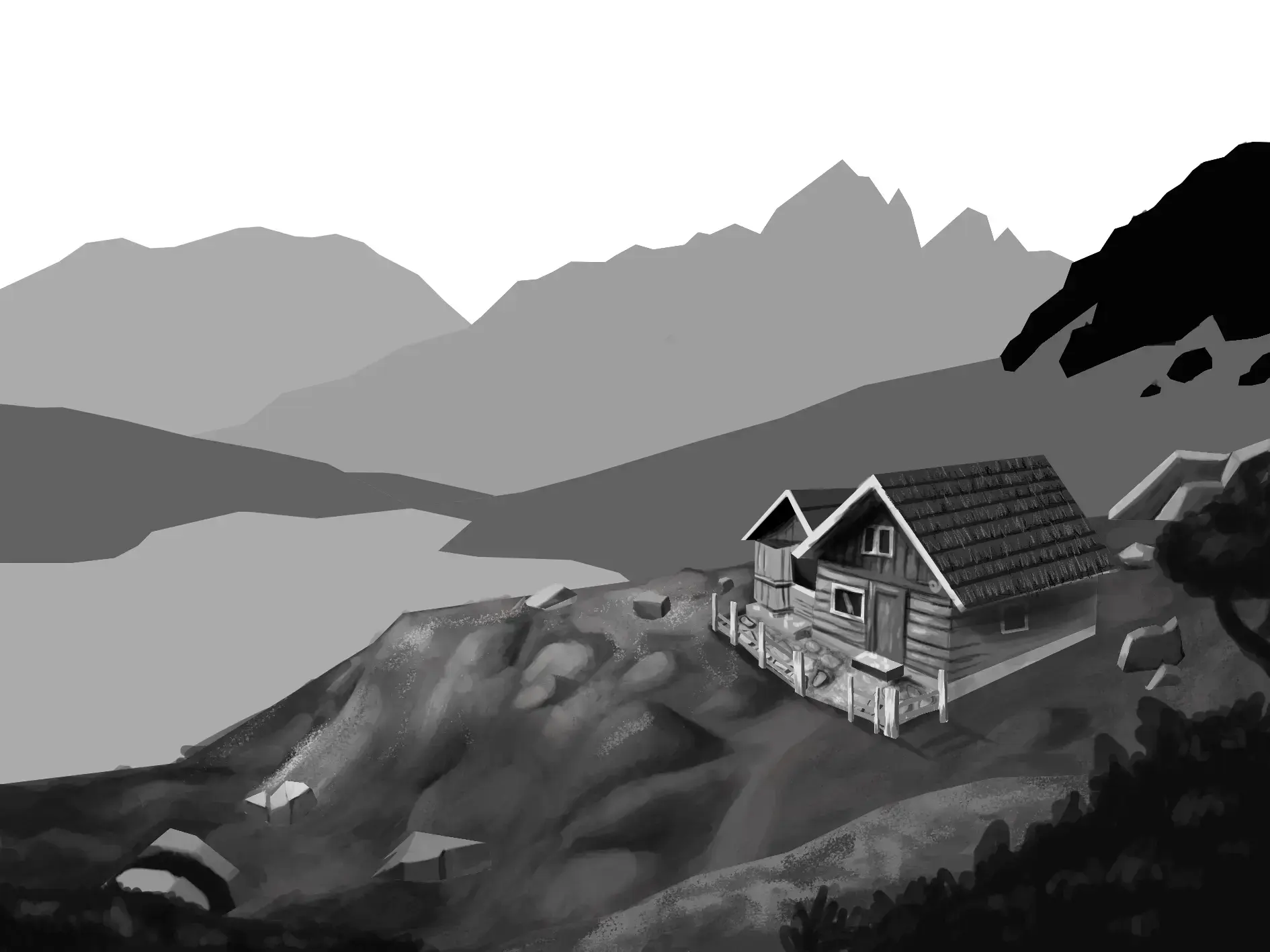 dessiner le relief d’un paysage en noir et blanc