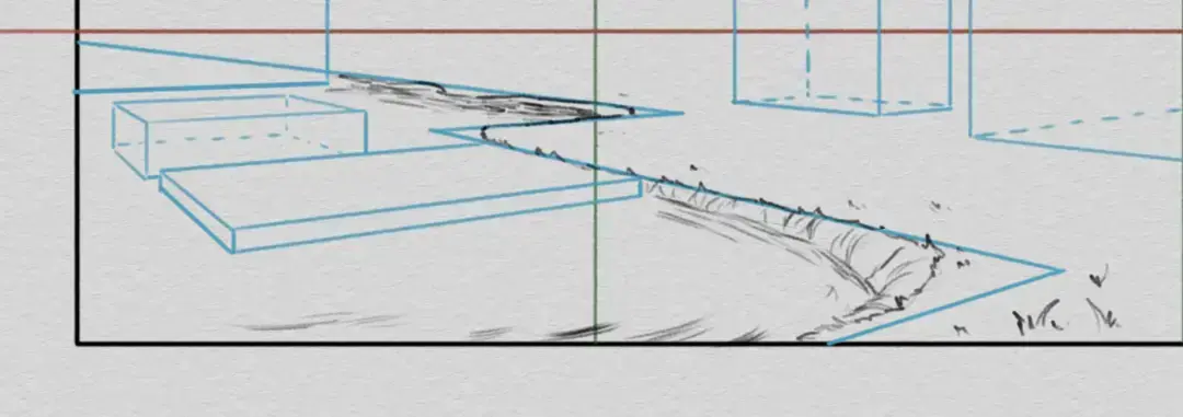 dessiner le lac d’un paysage en perspective