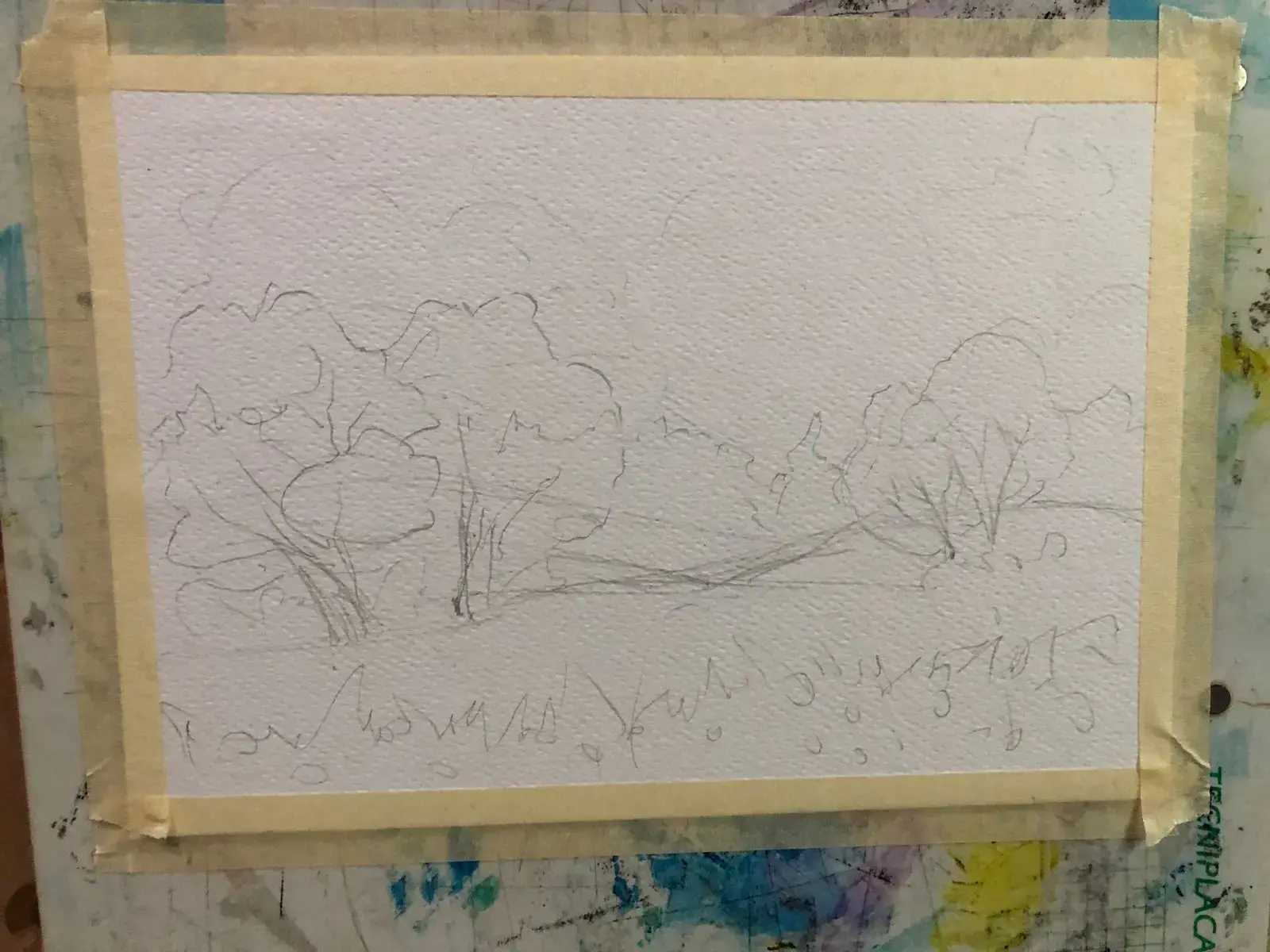 dibujar el boceto de un paisaje primaveral