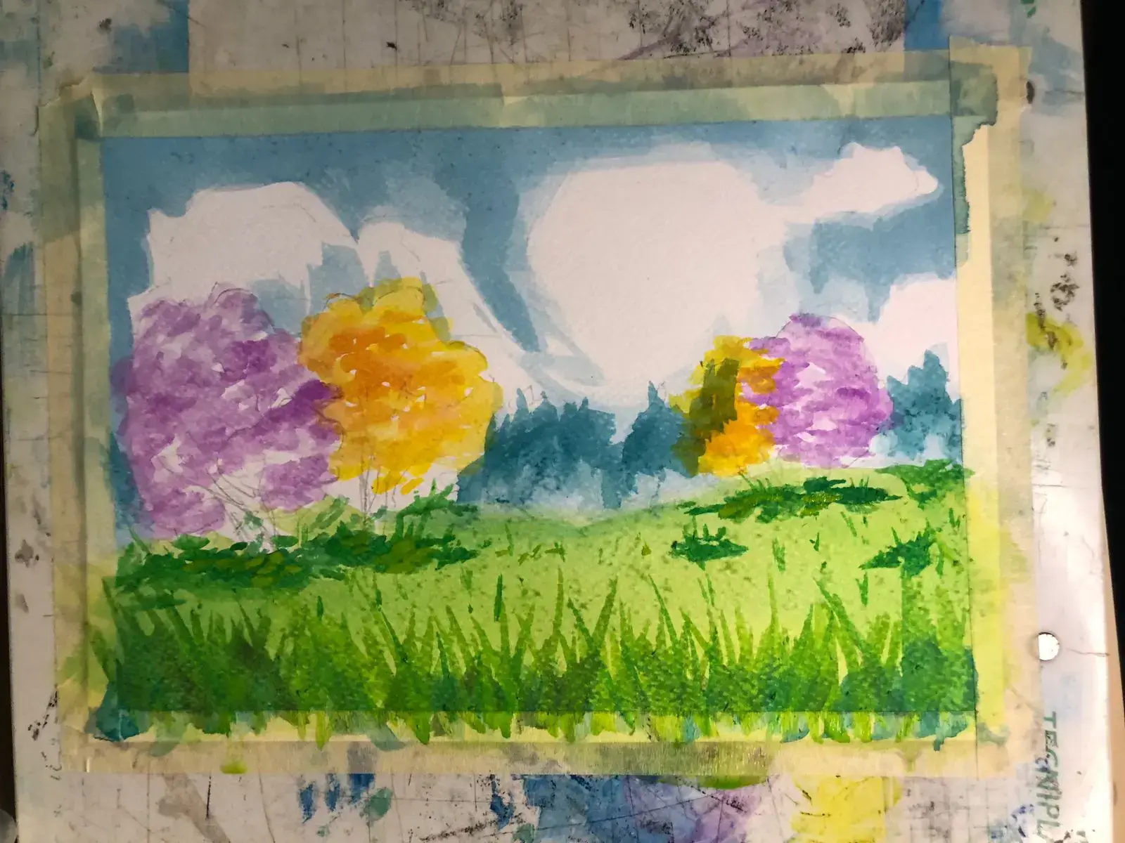 pintar el primer plano de un paisaje primaveral con acuarela