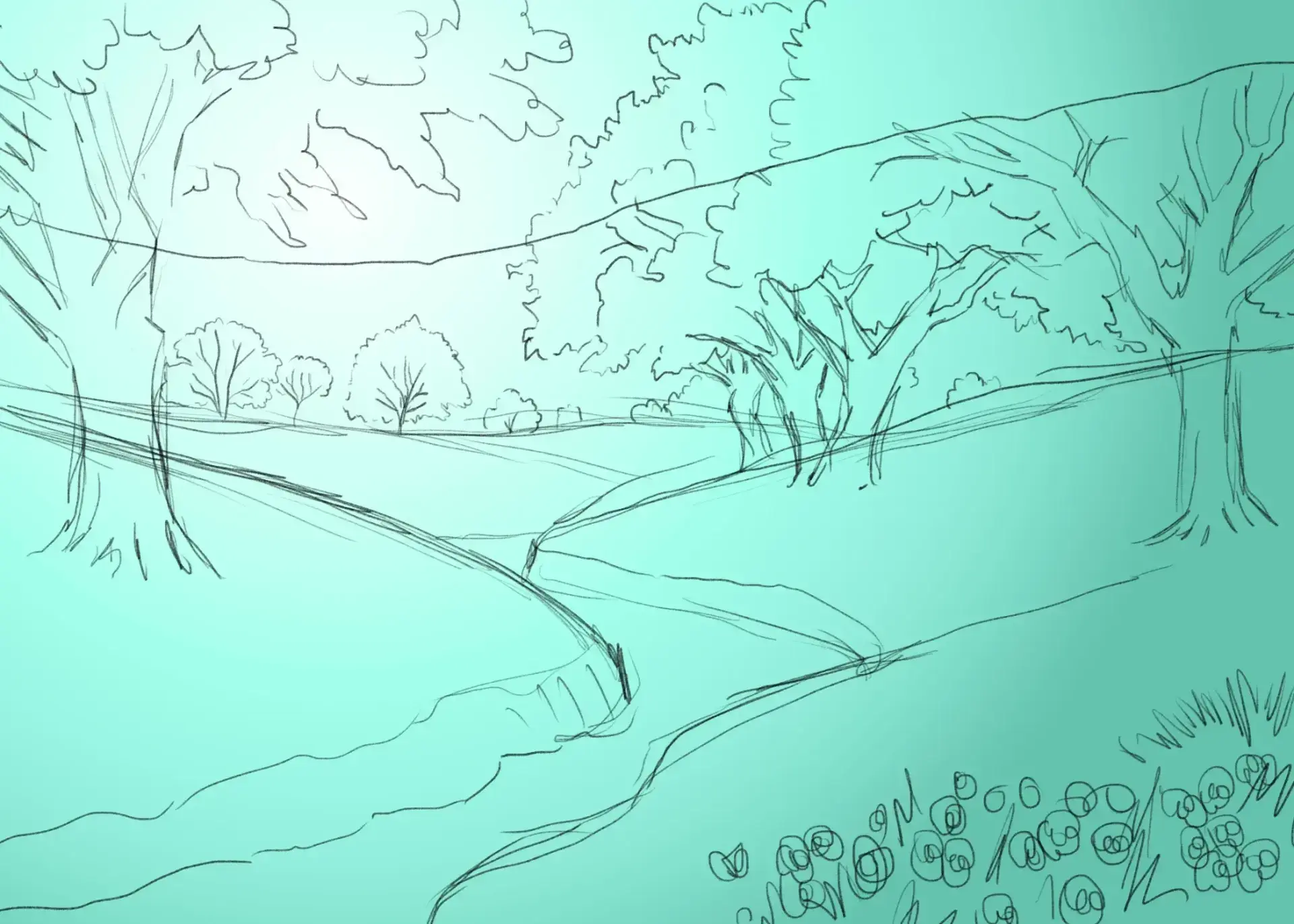 dessiner la couleur d’un paysage printanier