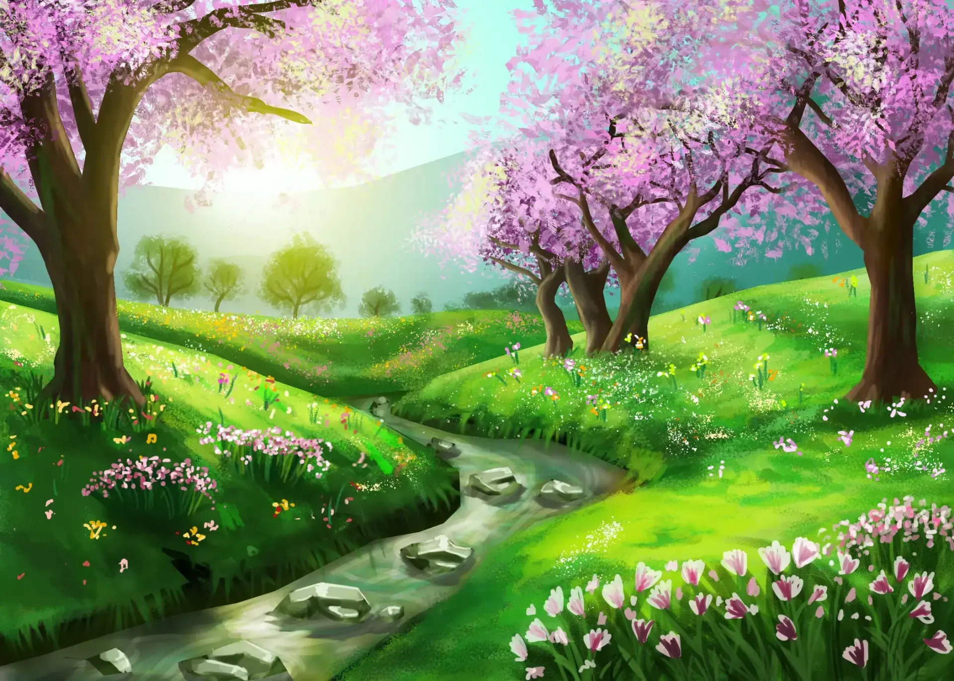 Eine Frühlingslandschaft zeichnen - Schritt für Schritt