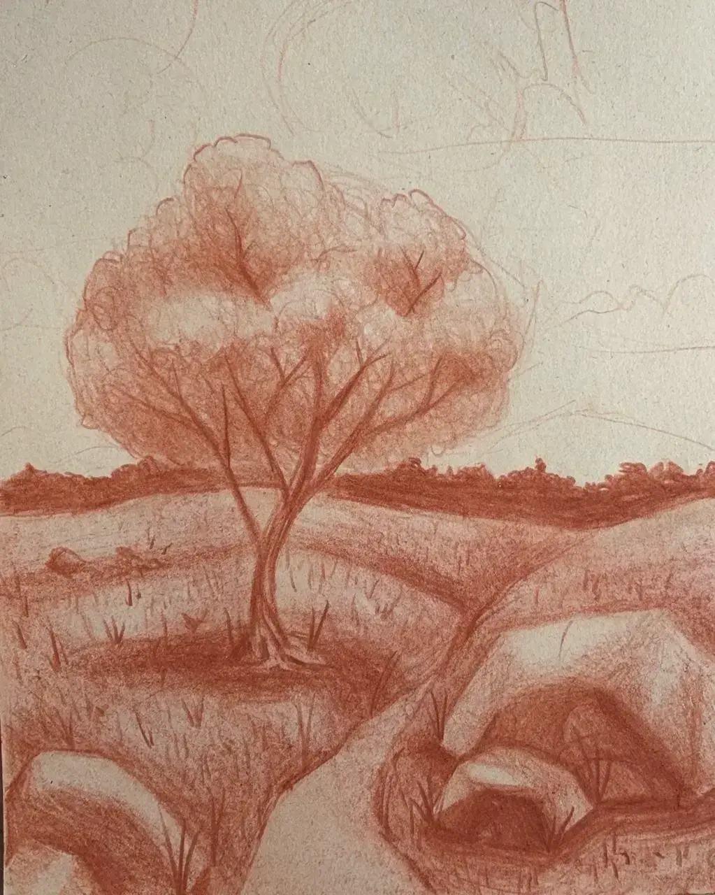 dessiner les détails d’un paysage à la sanguine 