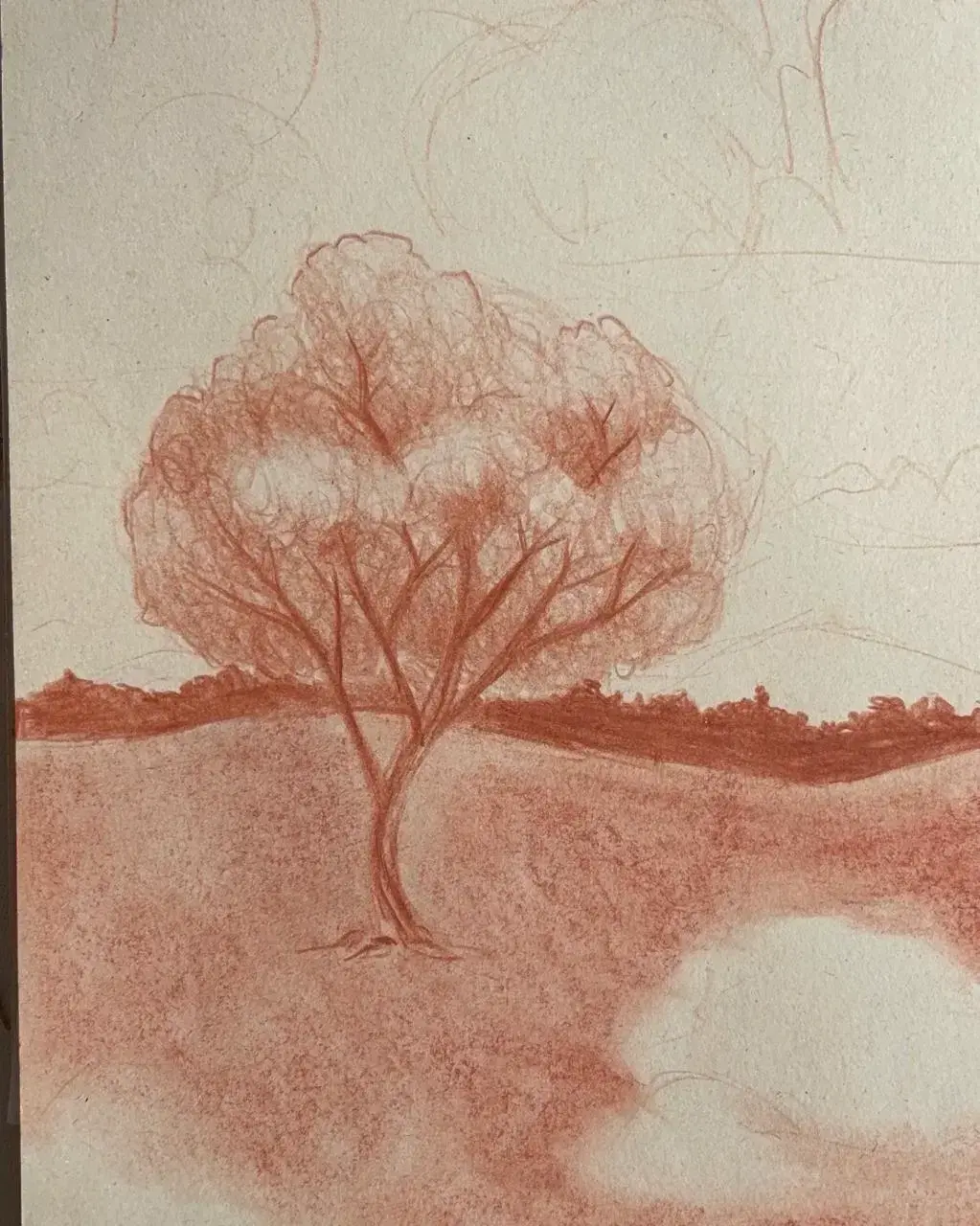 dessiner le sol d’un paysage à la sanguine 