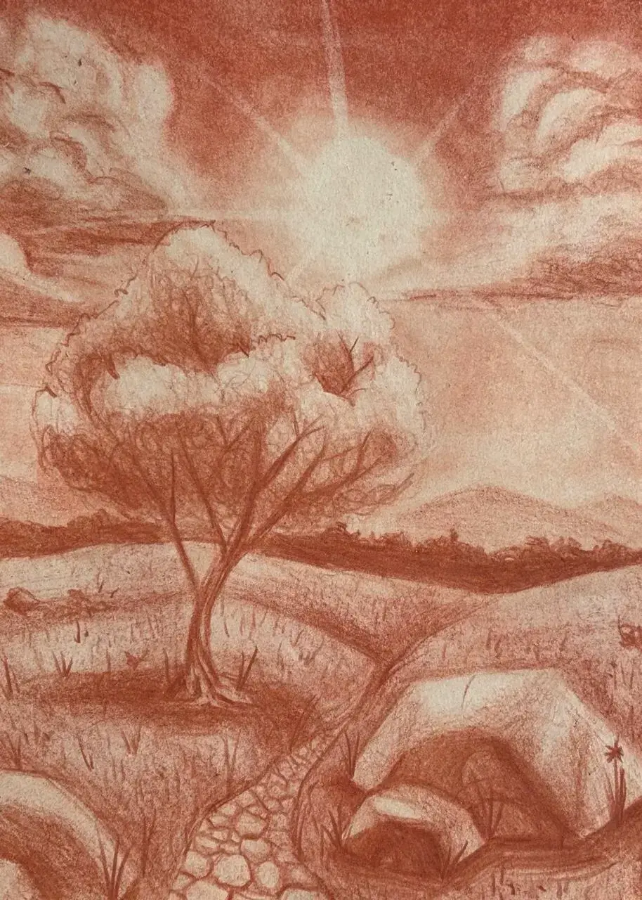 dessiner le soleil d’un paysage à la sanguine