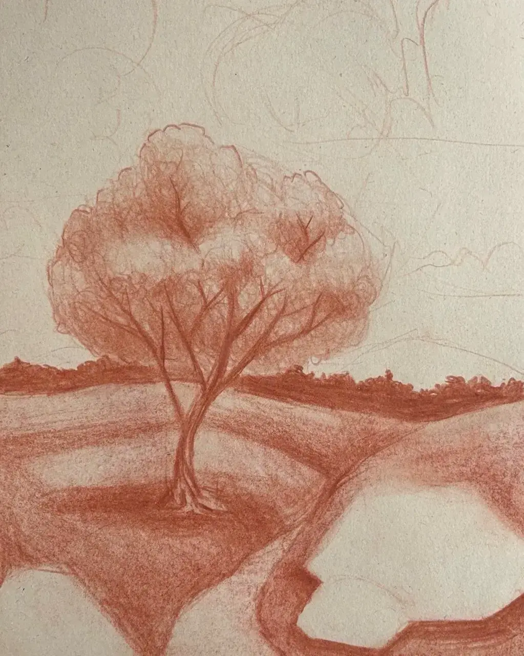 dessiner le volume d’un paysage à la sanguine 