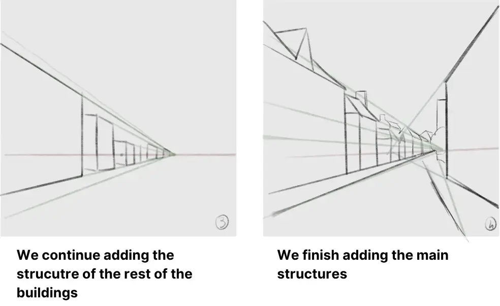 draw the buildings of an urban landscape