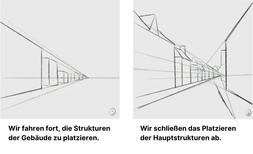 die Gebäude einer städtischen Landschaft zeichnen