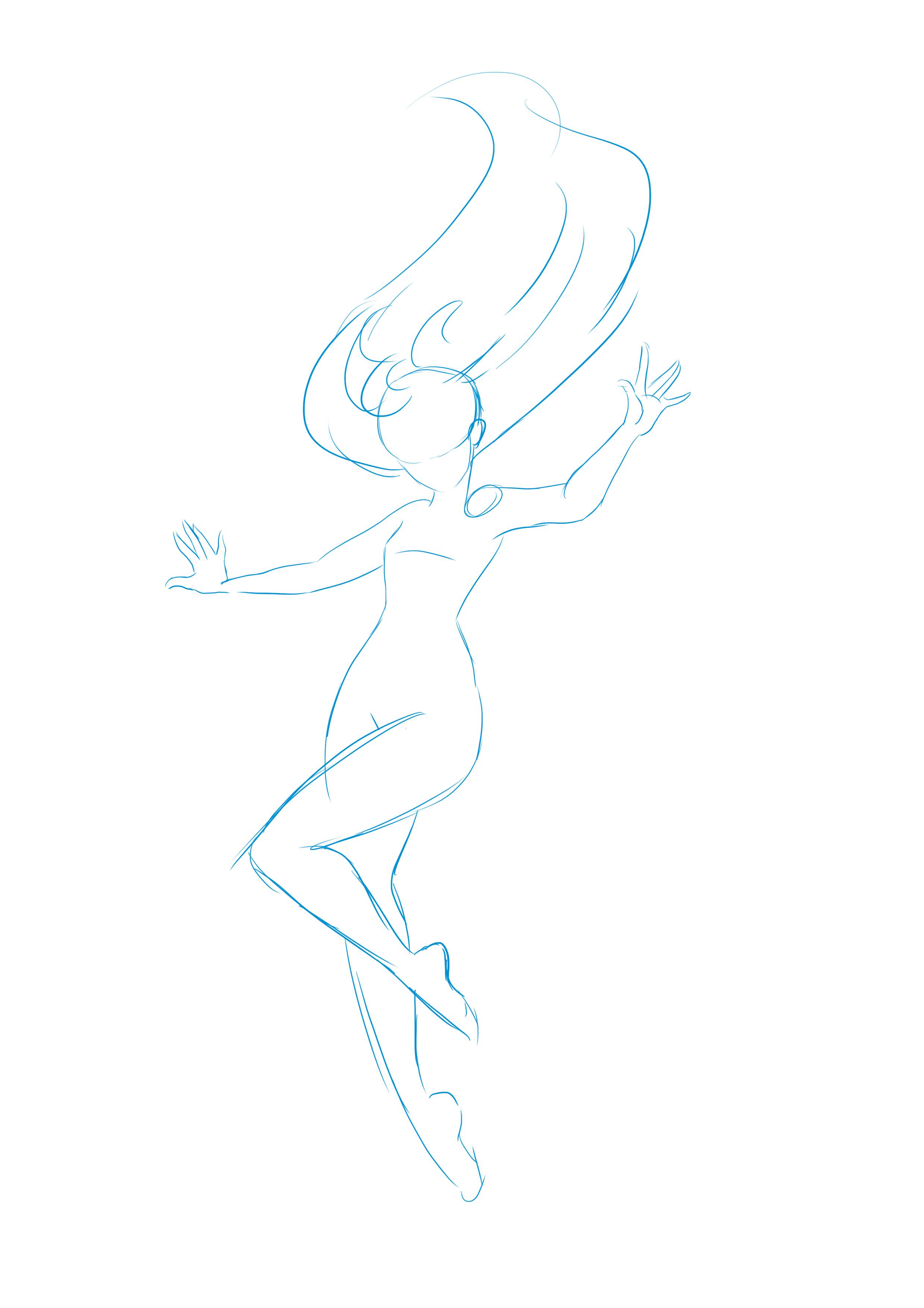 dessiner le croquis des cheveux du personnage en mouvement