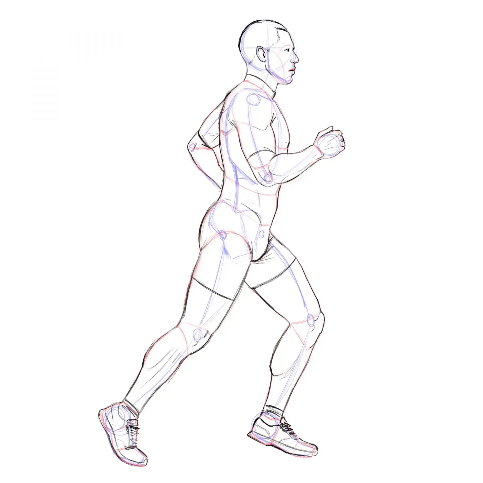 dessiner une personne qui court en vue de profil