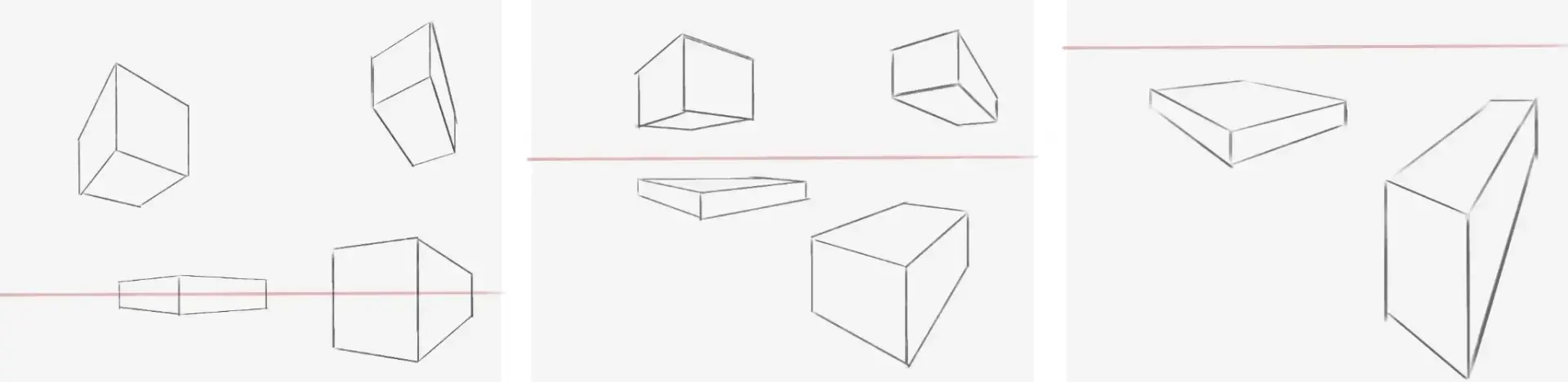 les différentes vues grâce à la perspective à deux points de fuite