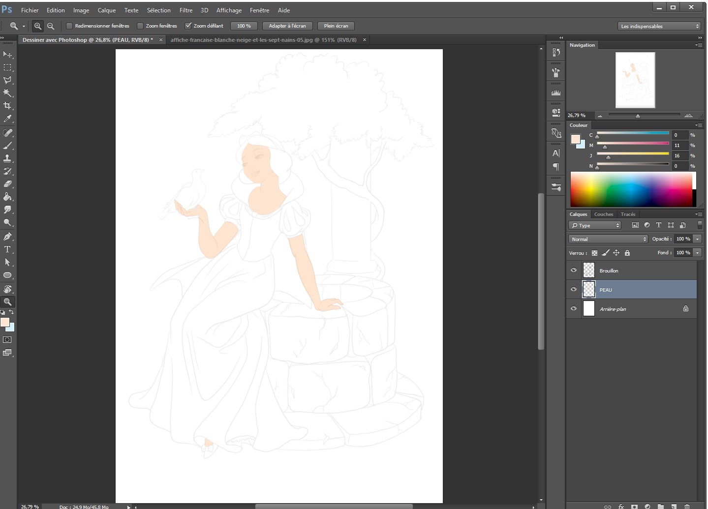 Appliquer la coeuleur à la peau du dessin avec photoshop