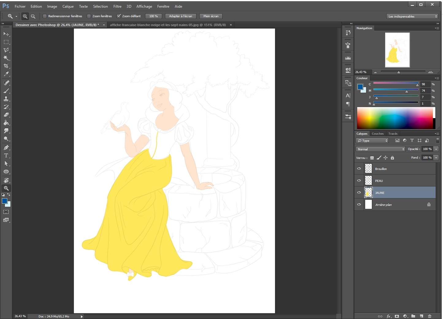 Appliquer la coueleur à la robe du dessin avec photoshop