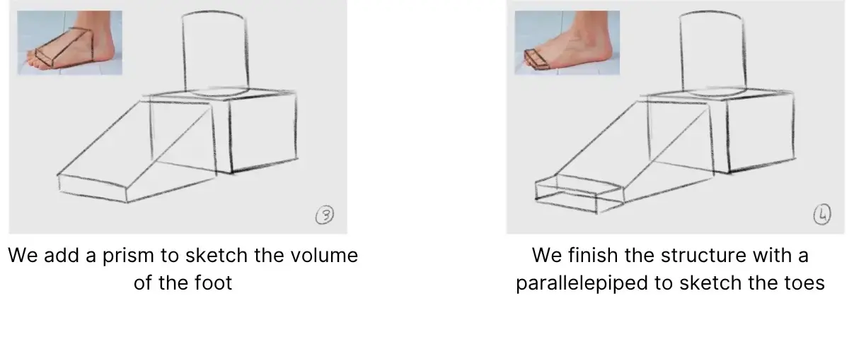 drawing of a foot from a 3/4 angle