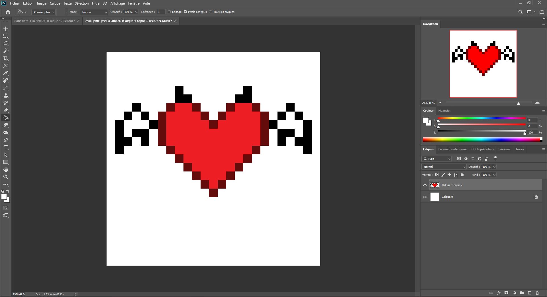 colored drawing of a pixel art heart
