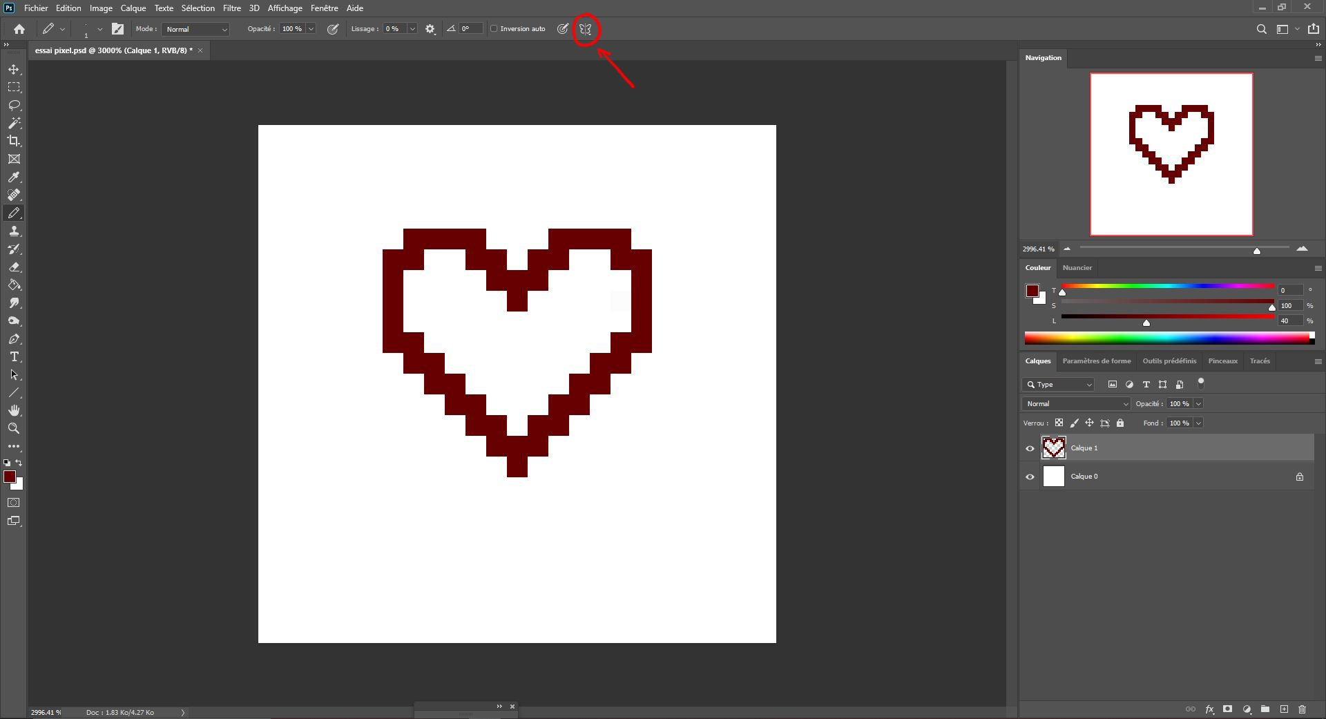 drawing of the base of a pixel art heart