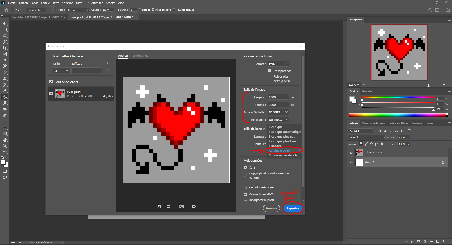 image showing how to export the pixel art heart drawing 2