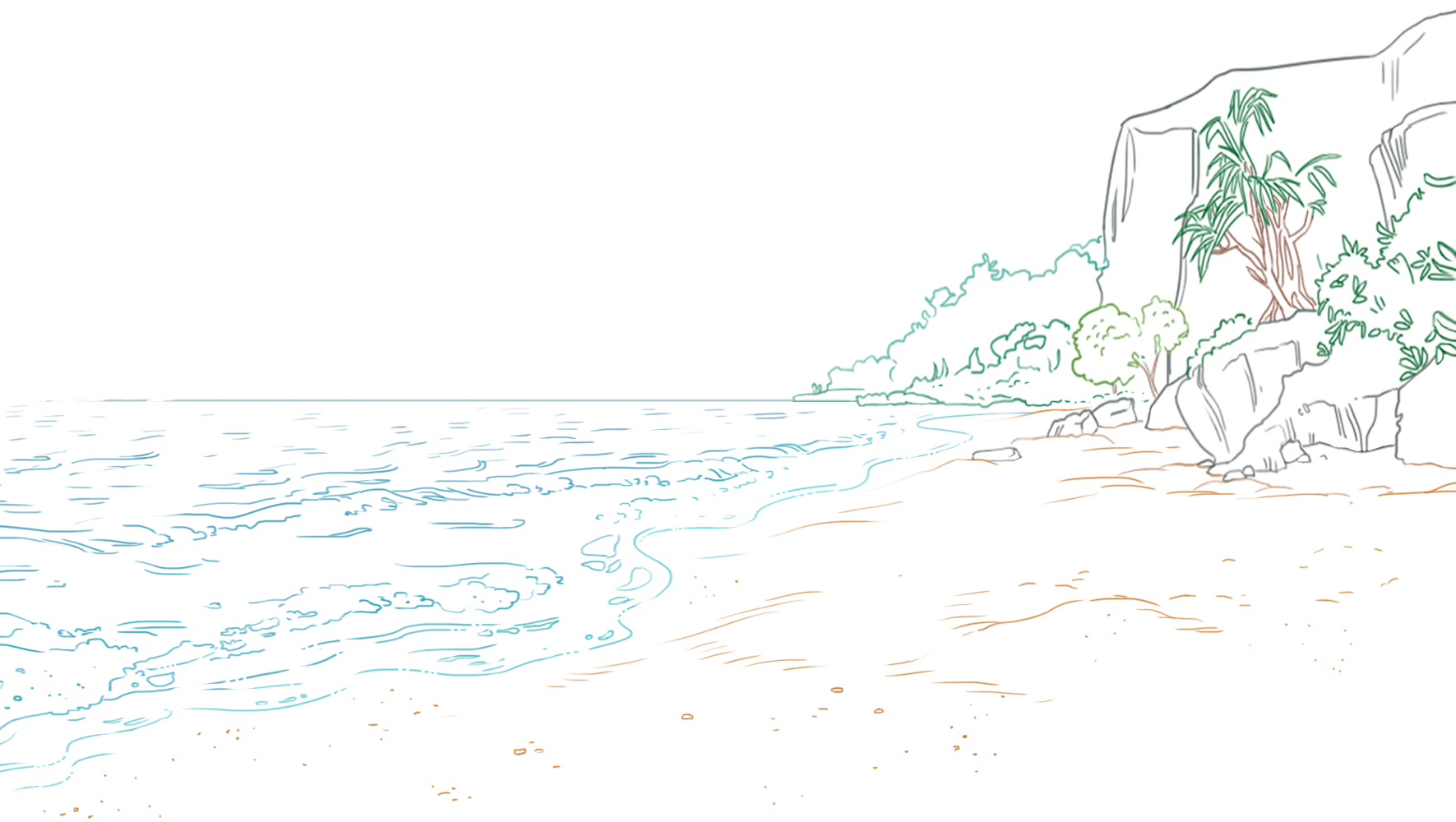 dibujo de las rocas y la vegetación de la playa