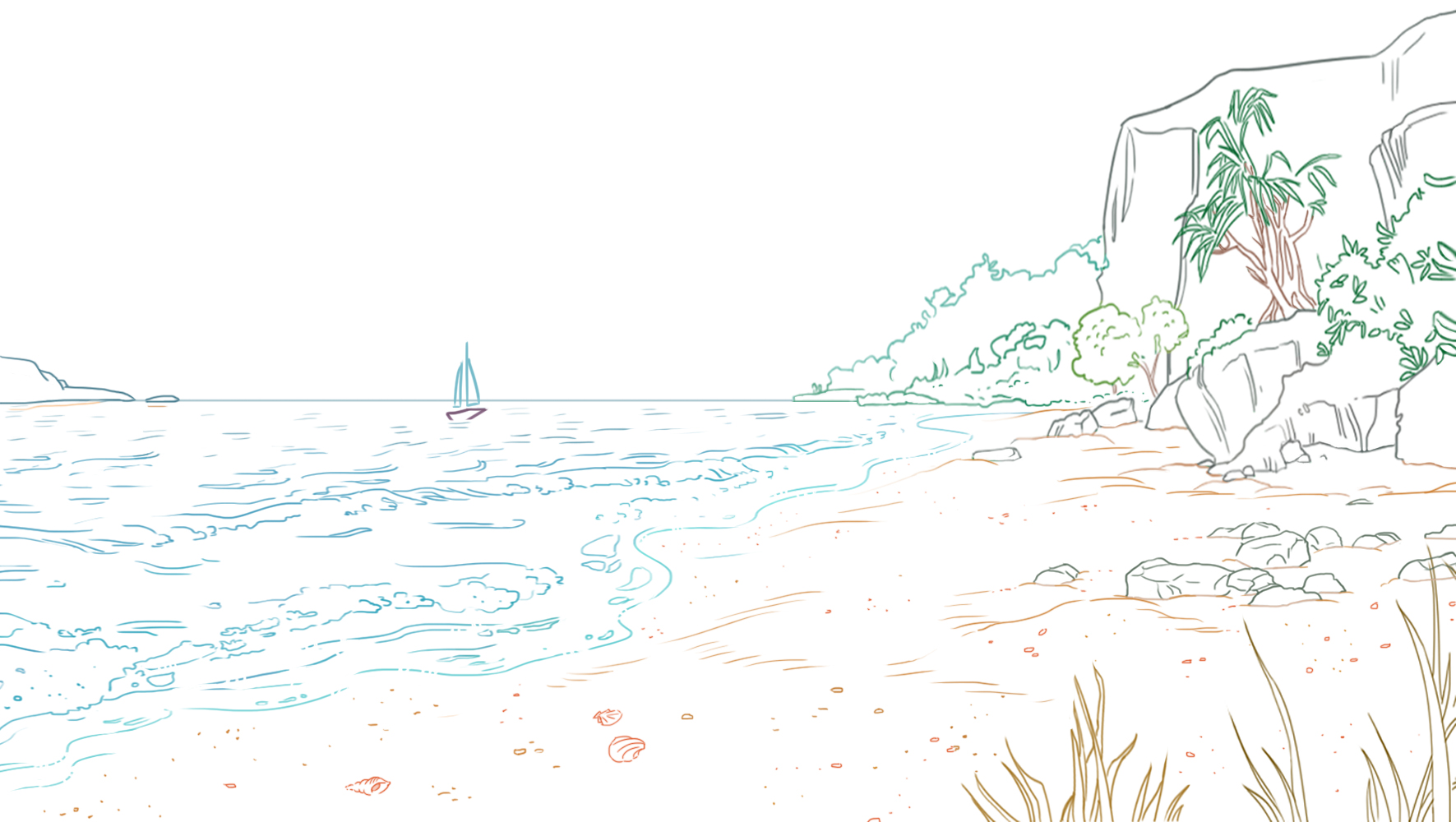 dibujo del velero cerca de la playa